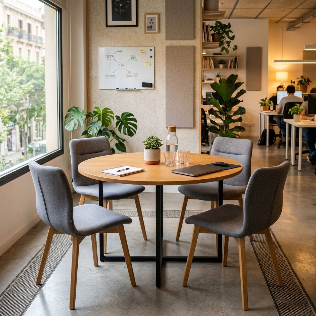 Zona de reuniones pequeña con mesa y sillas de visita para oficina